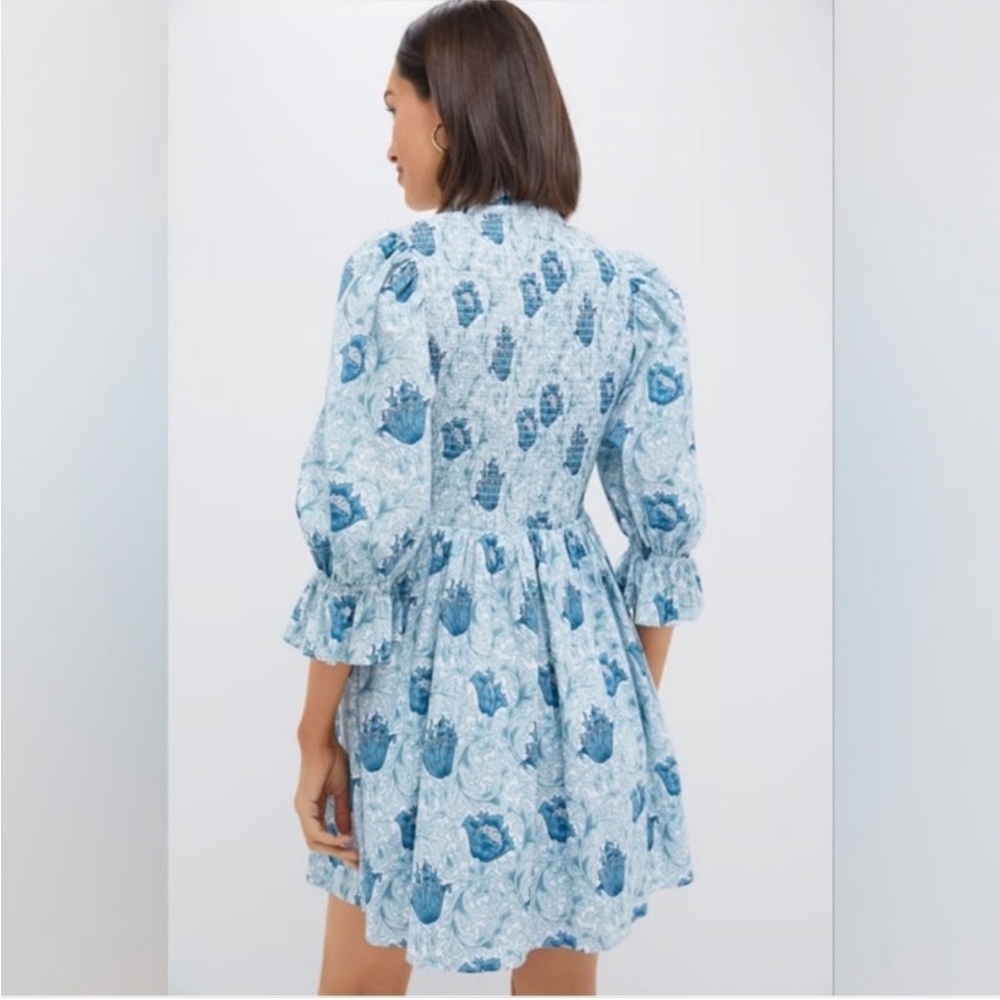 Hyacinth House | Teal Leafy Floral Smocked Larah Mini Dress | Size L - Picture 2 of 7